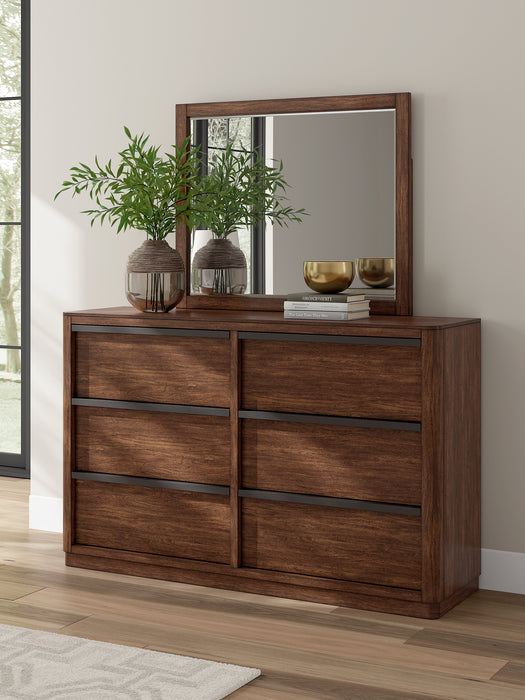 Dilenno King Canopy Bed with Mirrored Dresser, Chest and Nightstand