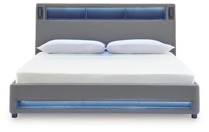 Verishaw California King Upholstered Bed with Wireless Audio