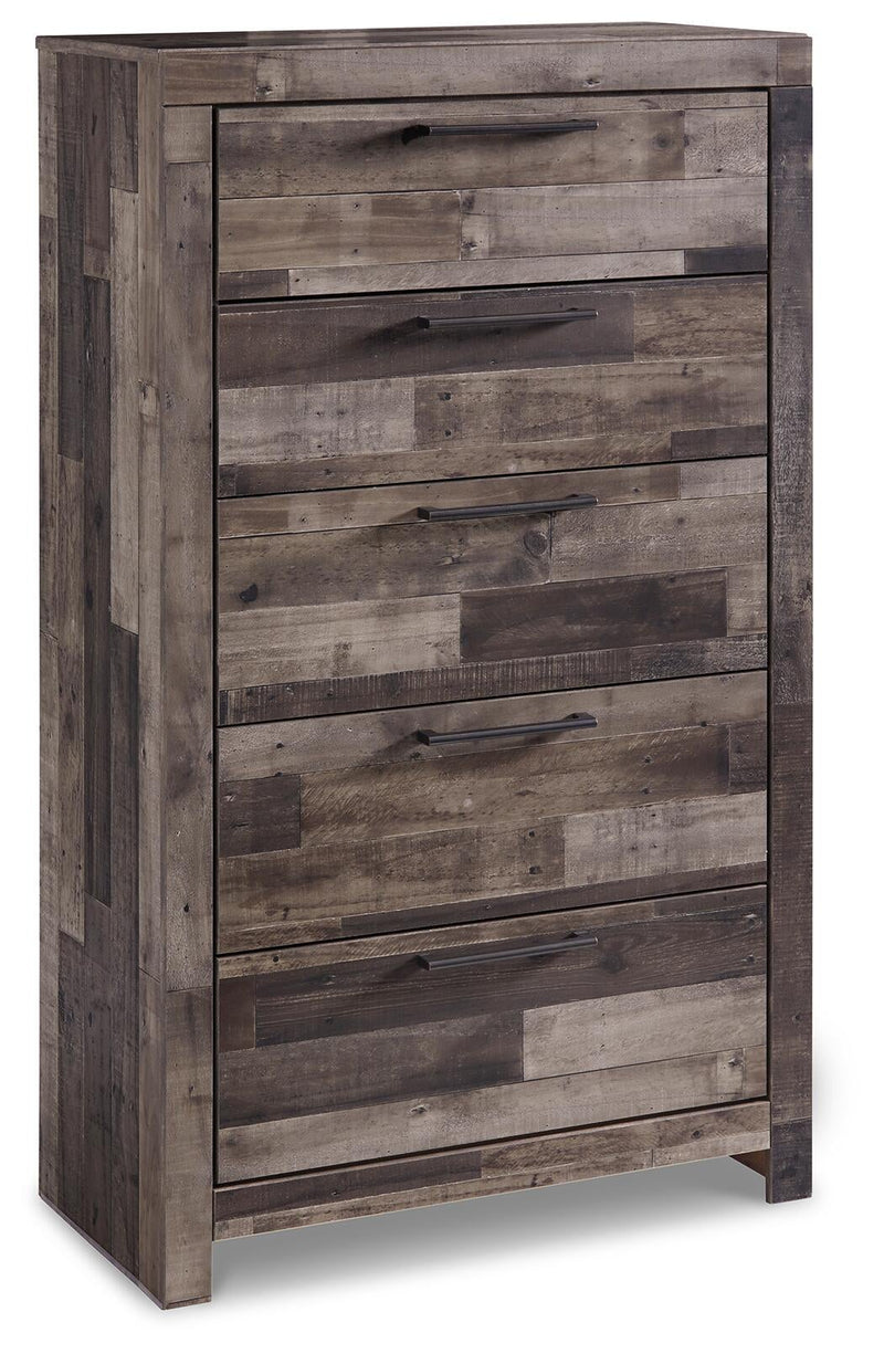 Derekson Twin Panel Headboard Bed with Mirrored Dresser, Chest and Nightstand