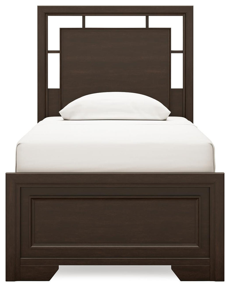 Covetown Twin Panel Bed with Mirrored Dresser