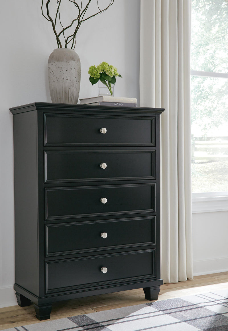Lanolee California King Panel Bed with Mirrored Dresser, Chest and Nightstand