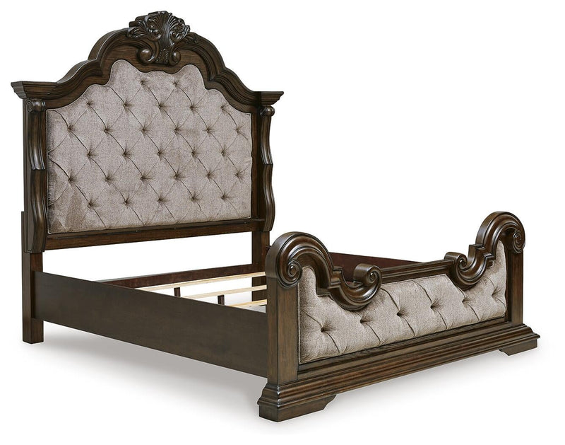 Maylee California King Upholstered Bed with Mirrored Dresser
