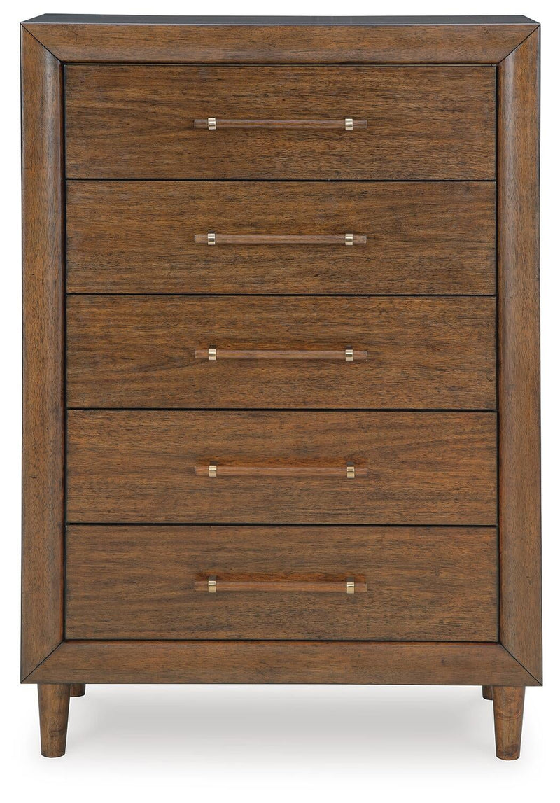 Lyncott Queen Upholstered Panel Bed, Dresser, Mirror, Chest and Nightstand