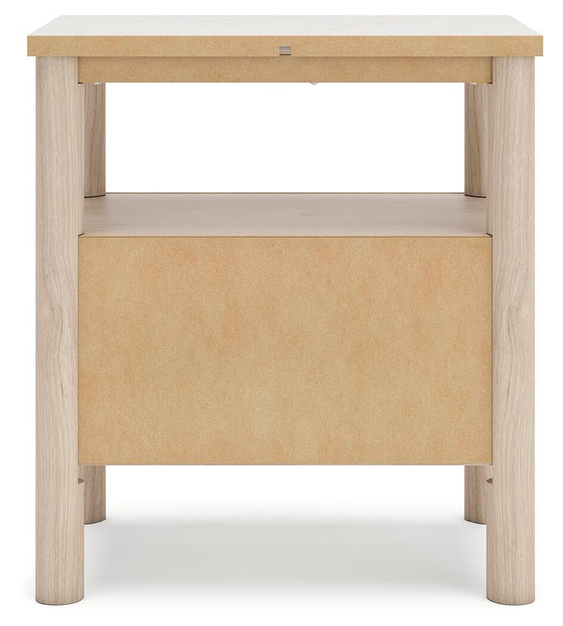 Cadmori Queen Upholstered Panel Bed with Mirrored Dresser, Chest and Nightstand