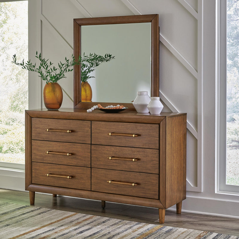 Lyncott California King Upholstered Bed with Mirrored Dresser