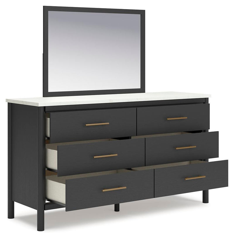 Cadmori Full Upholstered Panel Bed, Dresser and Mirror