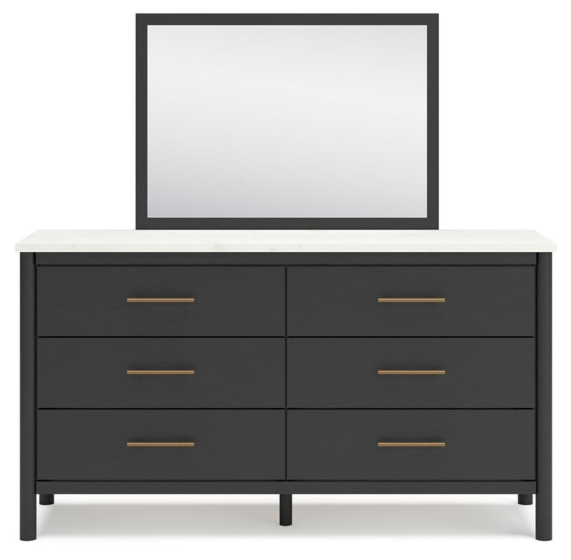 Cadmori Full Upholstered Panel Bed, Dresser and Mirror