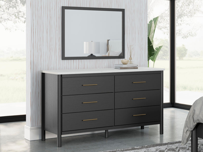 Cadmori Full Upholstered Panel Bed, Dresser and Mirror