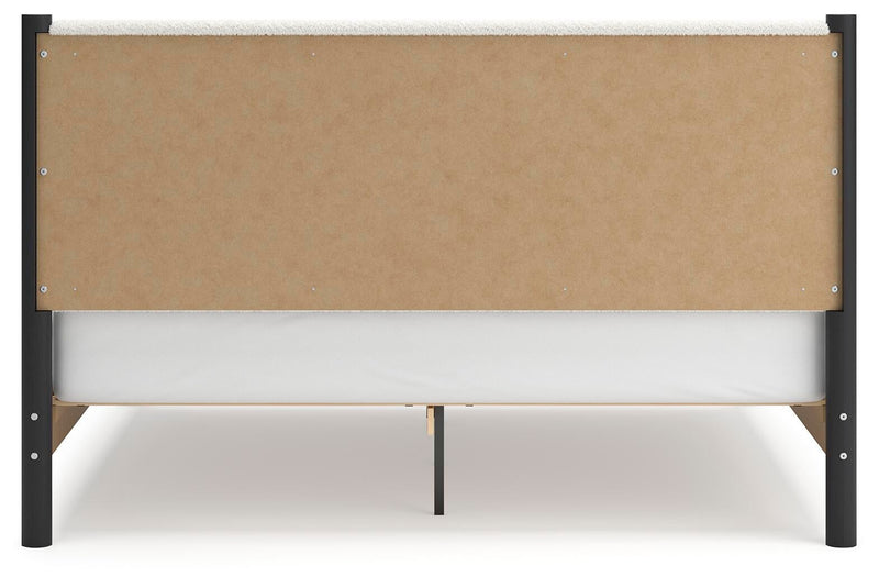 Cadmori King Upholstered Panel Bed, Dresser and Mirror