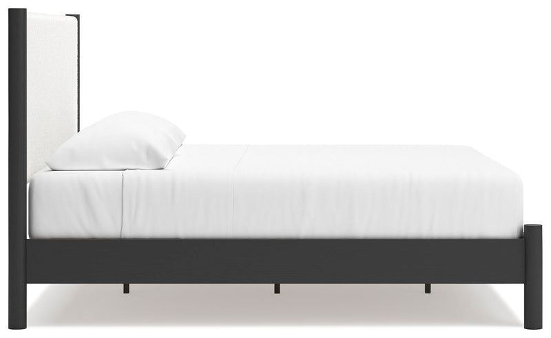 Cadmori King Upholstered Panel Bed, Dresser and Mirror