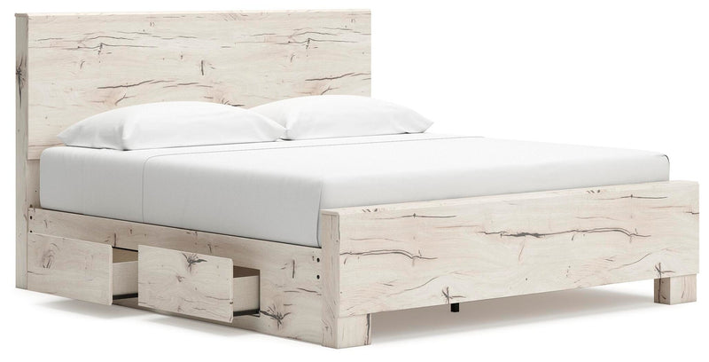 Lawroy King Panel Bed with Storage, Dresser and Mirror