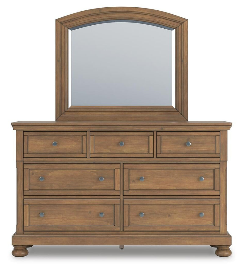Feddinger California King Storage Sleigh Bed with Mirrored Dresser, Chest and Nightstand