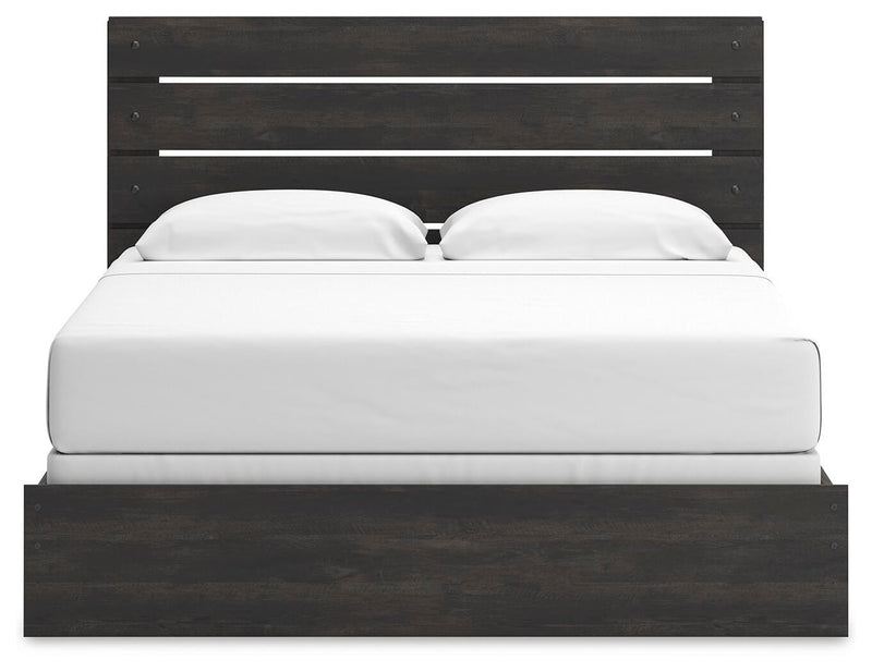Hollivern King Panel Bed, Dresser, Mirror, Chest and Nightstand