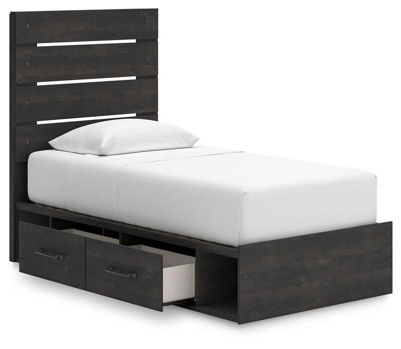 Hollivern Twin Panel Bed with Storage, Dresser, Mirror, Chest and Nightstand