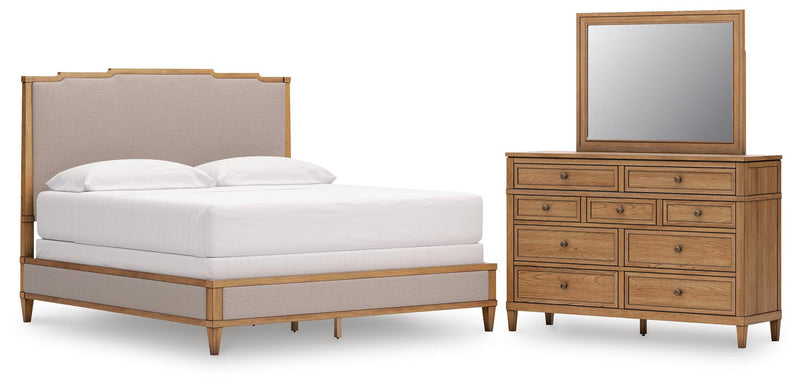 Sharlance King Upholstered Panel Bed, Dresser and Mirror