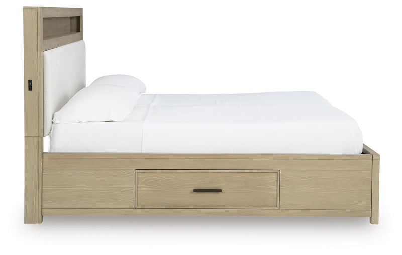 Calmoro California King Bookcase Bed with Mirrored Dresser