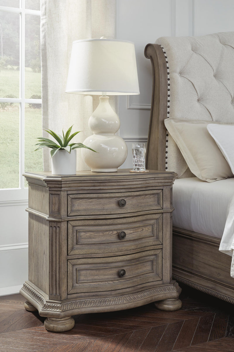 Ardenfield King Upholstered Sleigh Bed, Dresser, Mirror, Chest and Nightstand