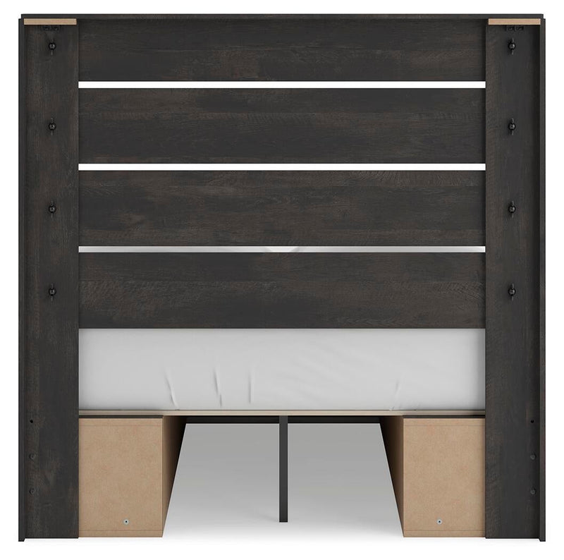 Hollivern Full Panel Bed with Storage, Dresser, Mirror and Nightstand