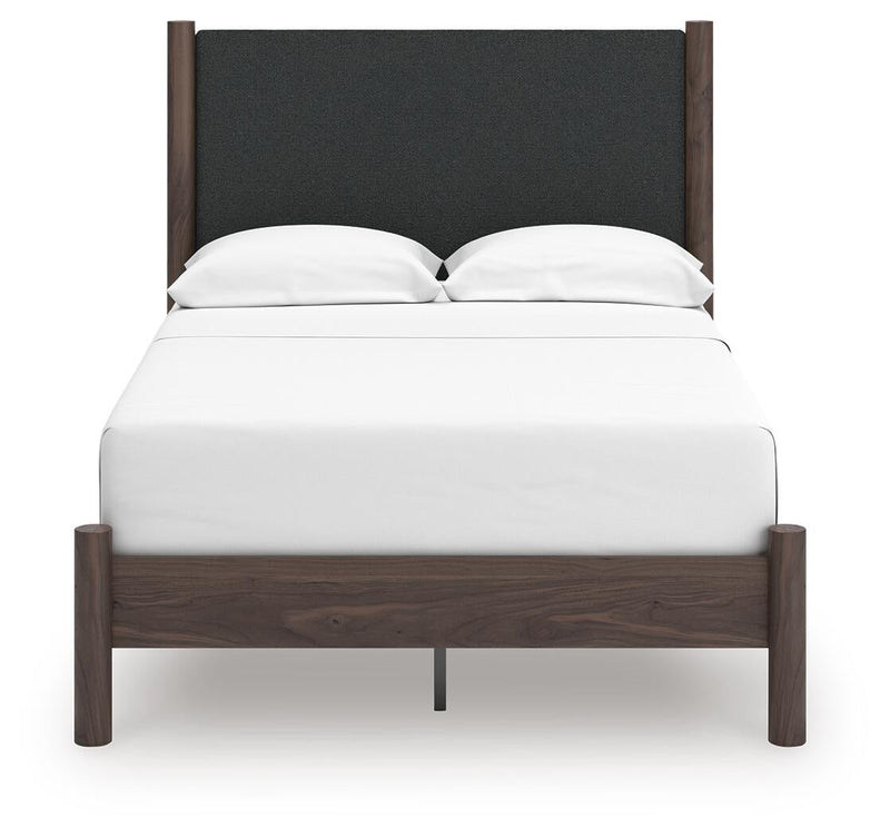 Pamytta Full Upholstered Panel Platform Bed, Dresser, Mirror, Chest and Nightstand