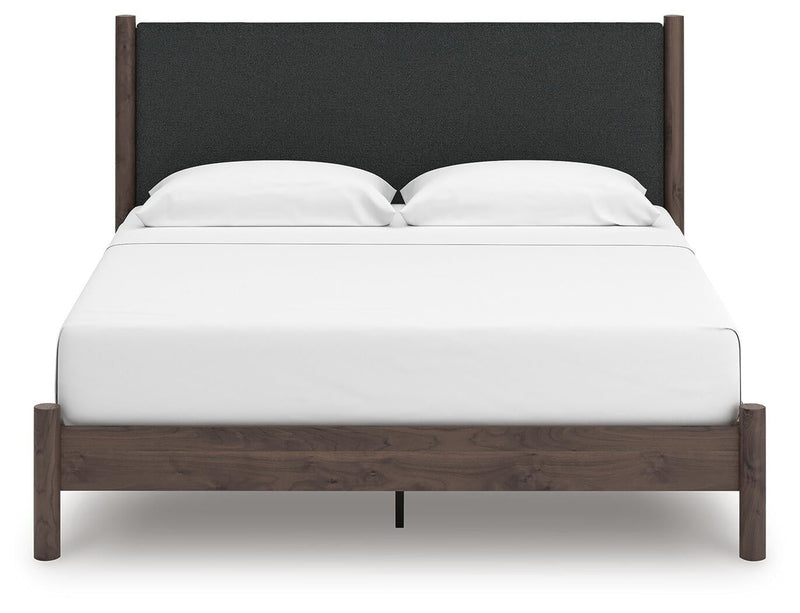 Pamytta King Upholstered Panel Platform Bed, Dresser and Mirror