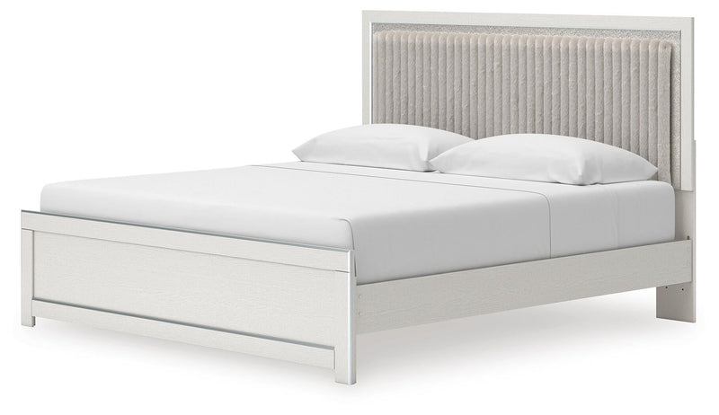 Zuraleus King Upholstered Panel Platform Bed, Dresser and Mirror