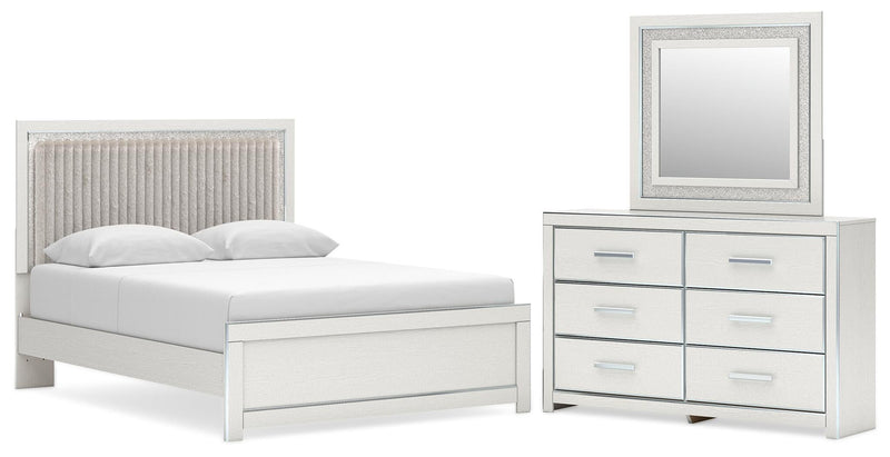 Zuraleus Queen Upholstered Panel Platform Bed, Dresser and Mirror