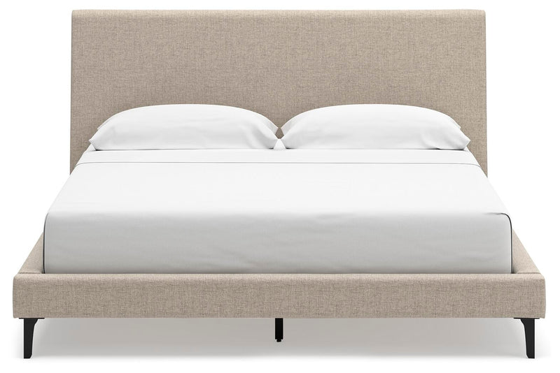 Cielden California King Upholstered Bed with Roll Slats, Dresser, Mirror and Nightstand