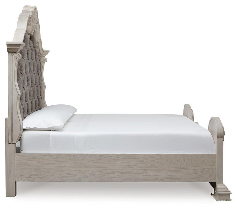 Bruchandi California King Upholstered Panel Bed with Mirrored Dresser