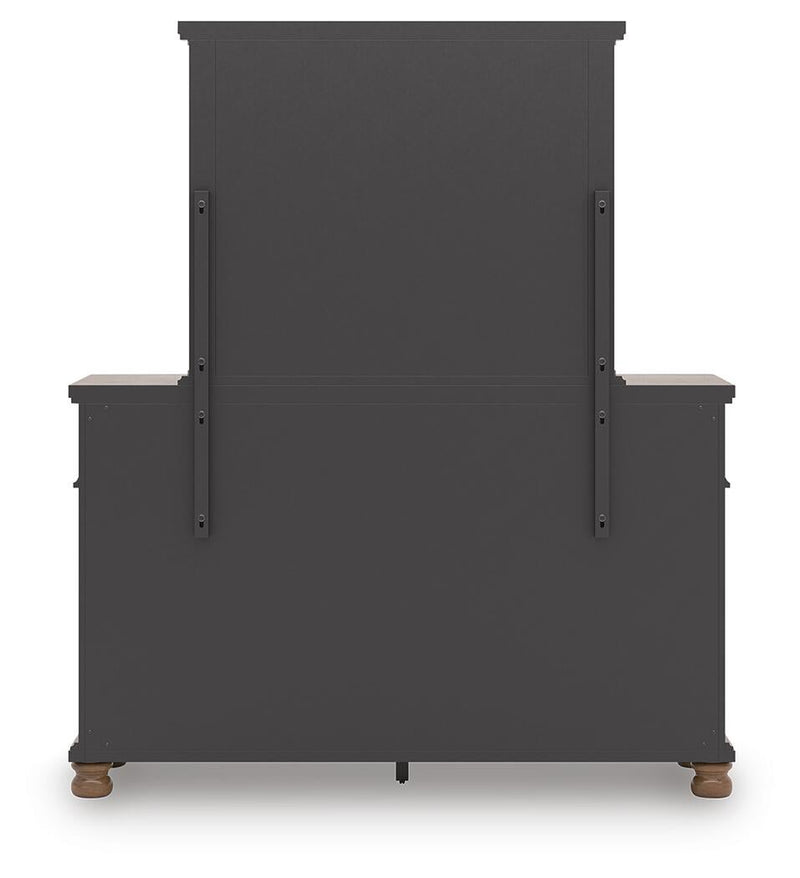 Rowlenstown California King Poster Bed with Mirrored Dresser and Nightstand
