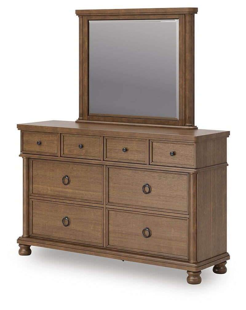 Rowlenstown Queen Poster Bed with Mirrored Dresser