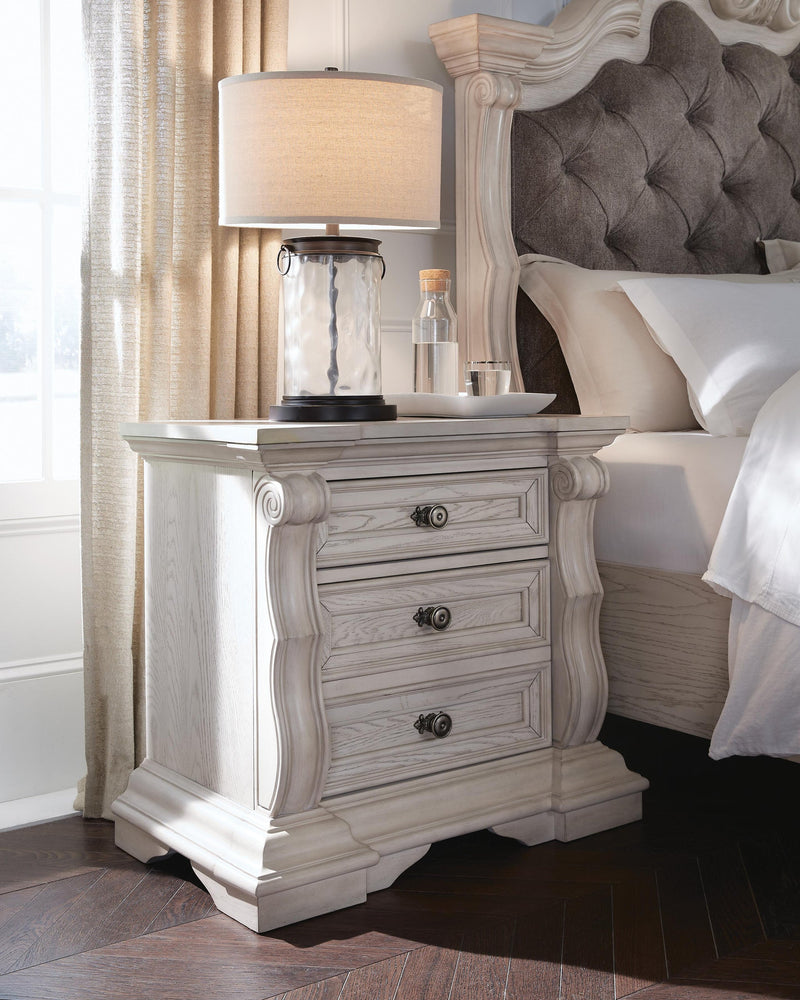 Bruchandi California King Upholstered Panel Bed with Mirrored Dresser and Nightstand