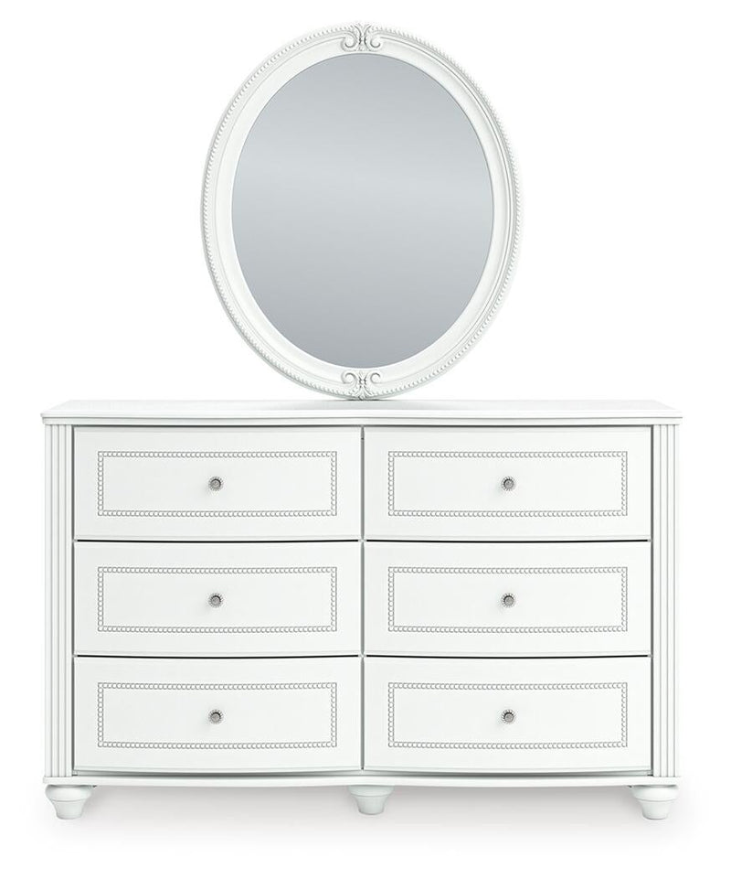Kozlani Full Upholstered Panel Storage Bed, Dresser and Mirror