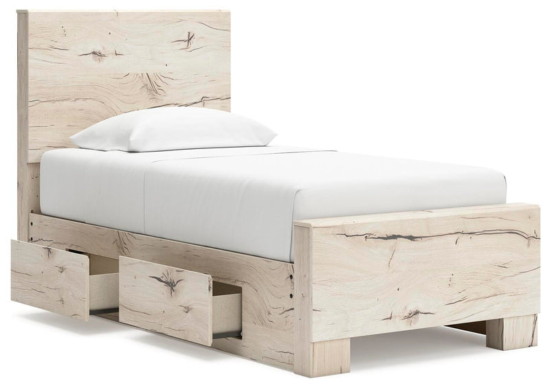 Lawroy Twin Panel Bed with Storage, Dresser, Mirror, Chest and Nightstand