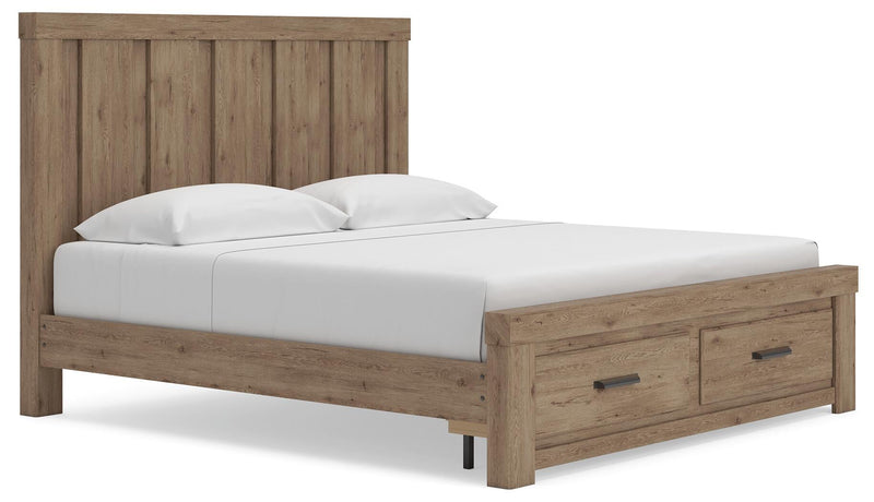Garistyn King Panel Storage Bed. Dresser, Mirror and Nightstand