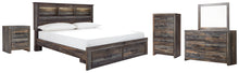 Load image into Gallery viewer, Drystan Queen Bookcase Bed with 2 Storage Drawers with Mirrored Dresser, Chest and Nightstand
