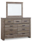 Zelen King Panel Bed with Mirrored Dresser