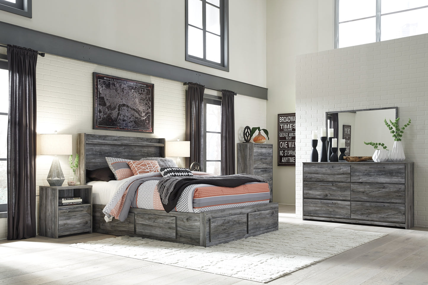 Baystorm King Panel Bed with 6 Storage Drawers with Dresser